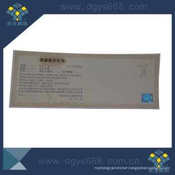 Hot Stamping Hologram on Security Paper Certificate